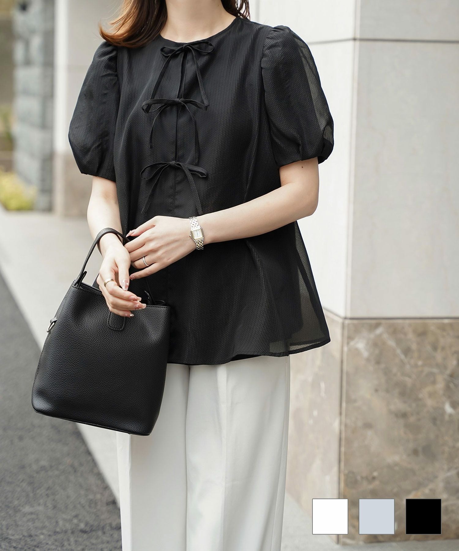 フロントリボン ジャガード ブラウス HUIT 全3色｜hit821-0263【1