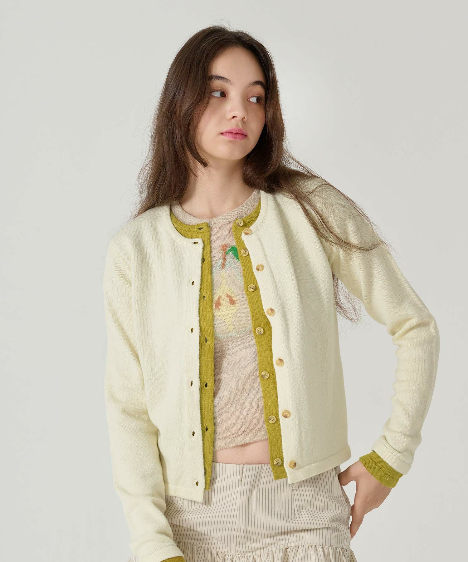 Special-Price-SALE レイヤード風 バイカラーニットカーディガン TINA