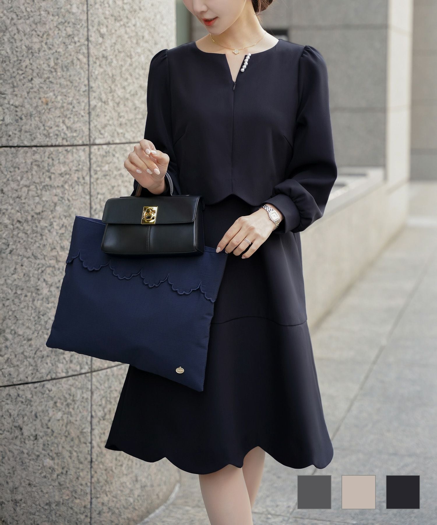 フロントファスナー スカラップ ワンピース le reve vaniller 全3色