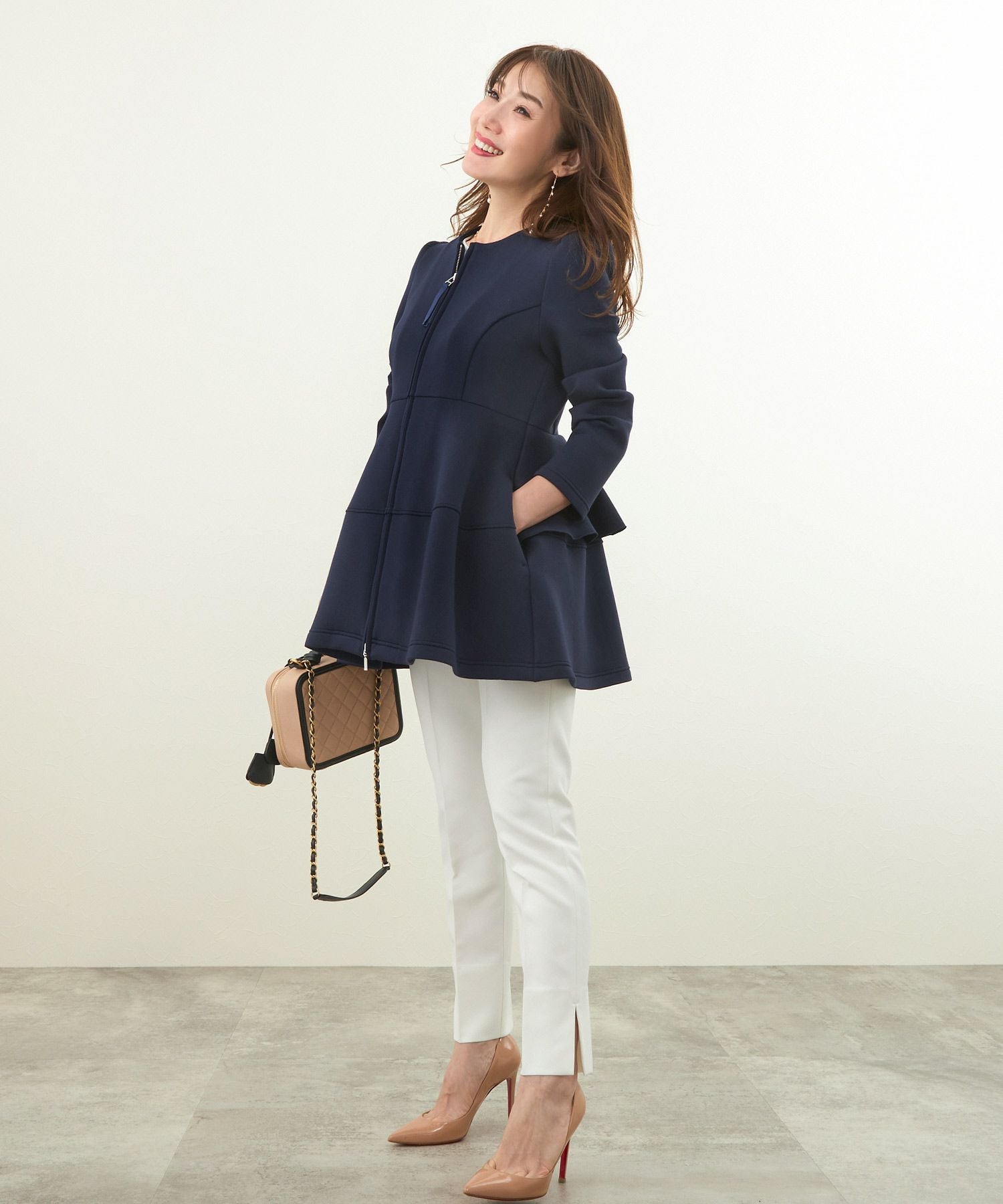 ダンボールニット 2段フリル ペプラム ノーカラージャケット Liala×PG