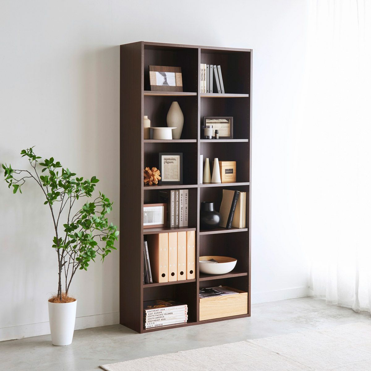 フリーラック 幅59cm 高さ180cm ダークブラウン 本棚 シェルフ