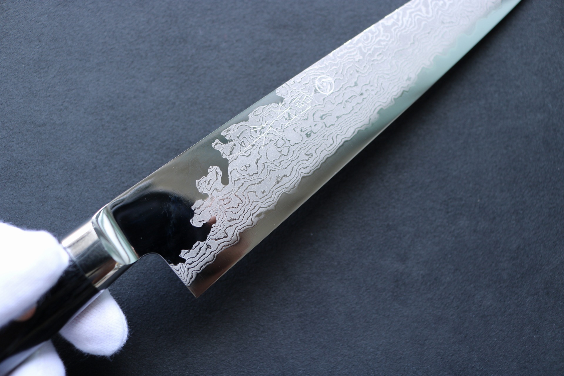 高村刃物製作所 筋引「打雲」鍛造粉末不錆鋼ダマスカス共鍔 270mm