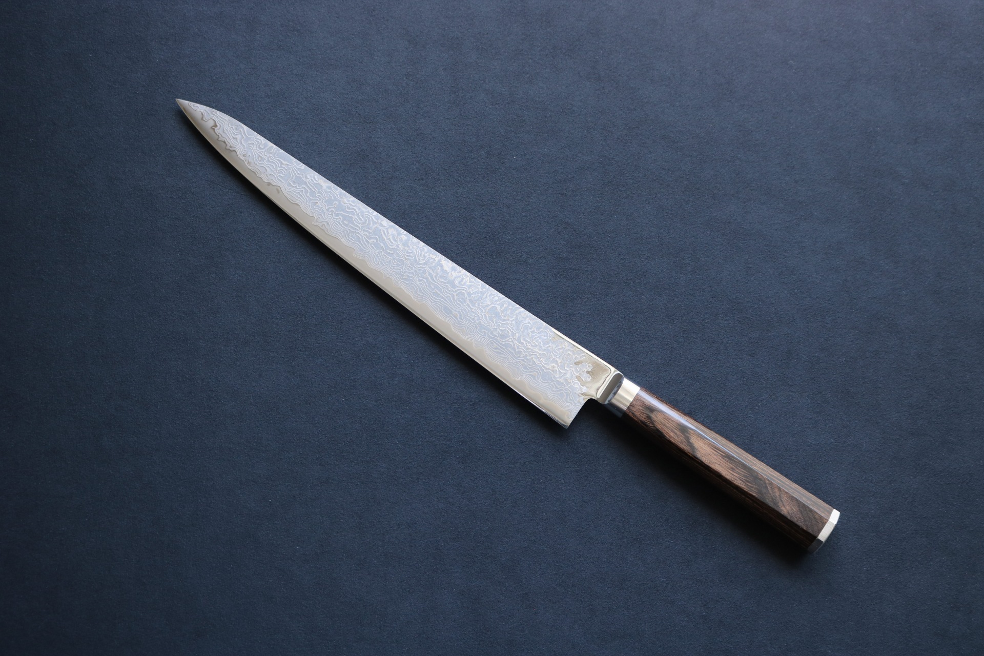 高村刃物製作所 筋引「打雲 花」鍛造粉末不錆鋼ダマスカス 共鍔貫通