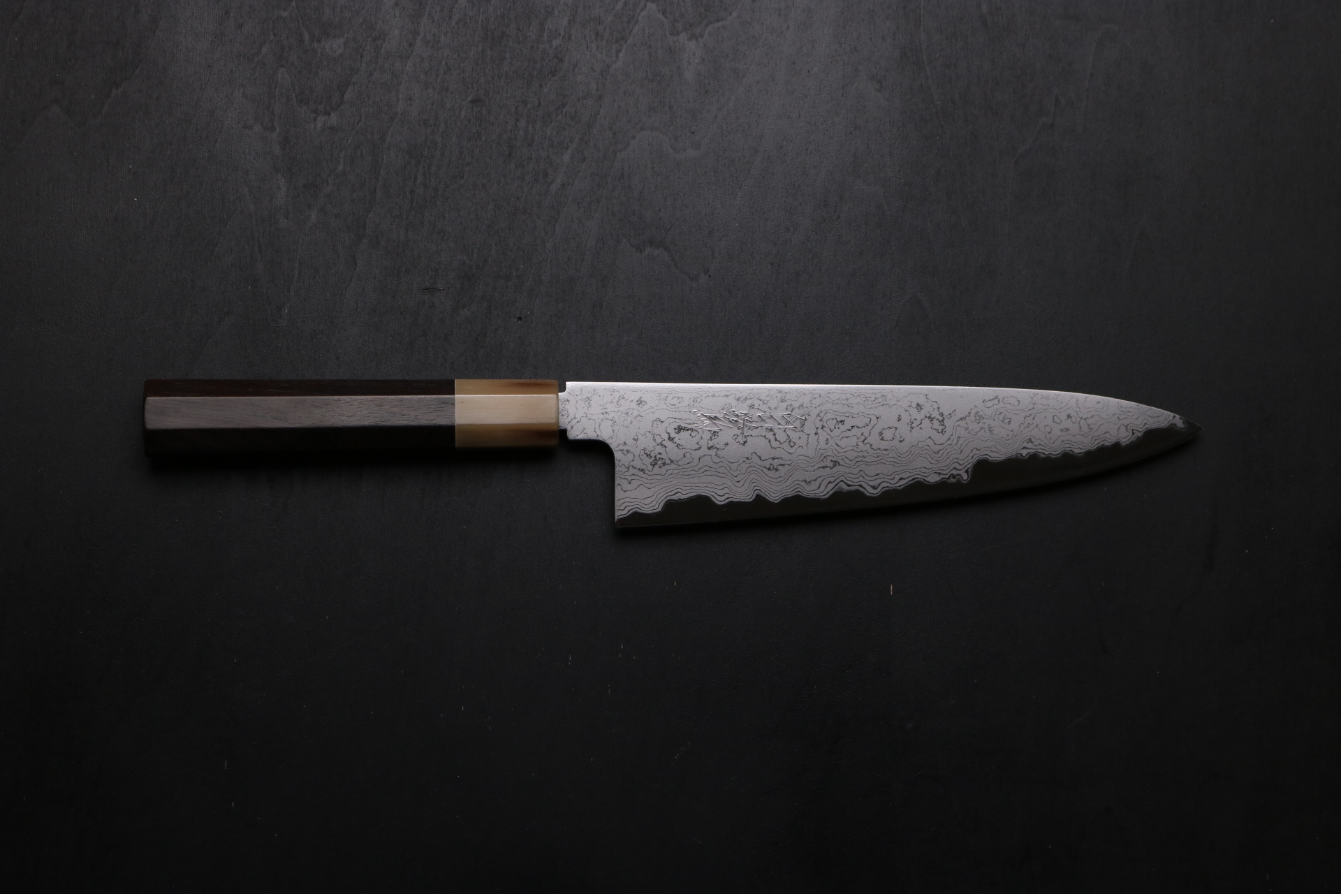 鞘付き】尺300mm 墨流しダマスカス 柳刃包丁 黒檀本牛八角柄刺身 和