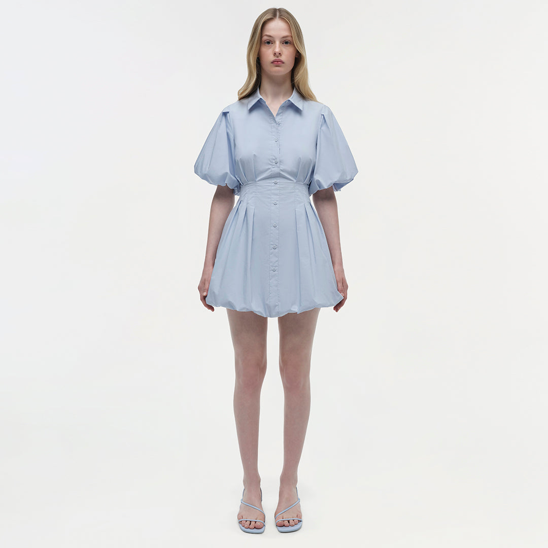 Cleo Balloon Pintuck Mini Dress - Blue | SIMKHAI