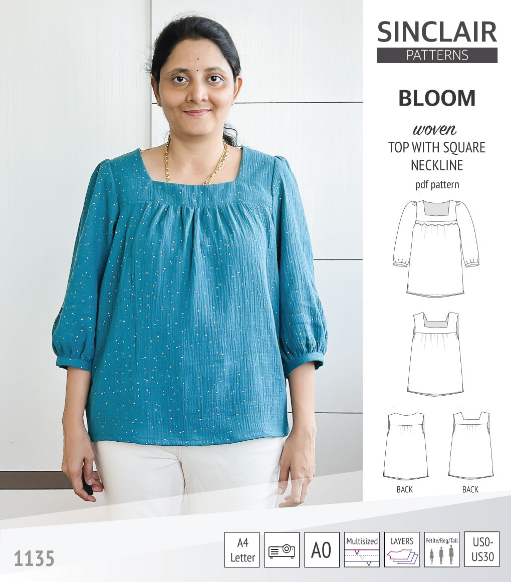 Bloom square neckline woven top with a split hem (PDF) – Sinclair