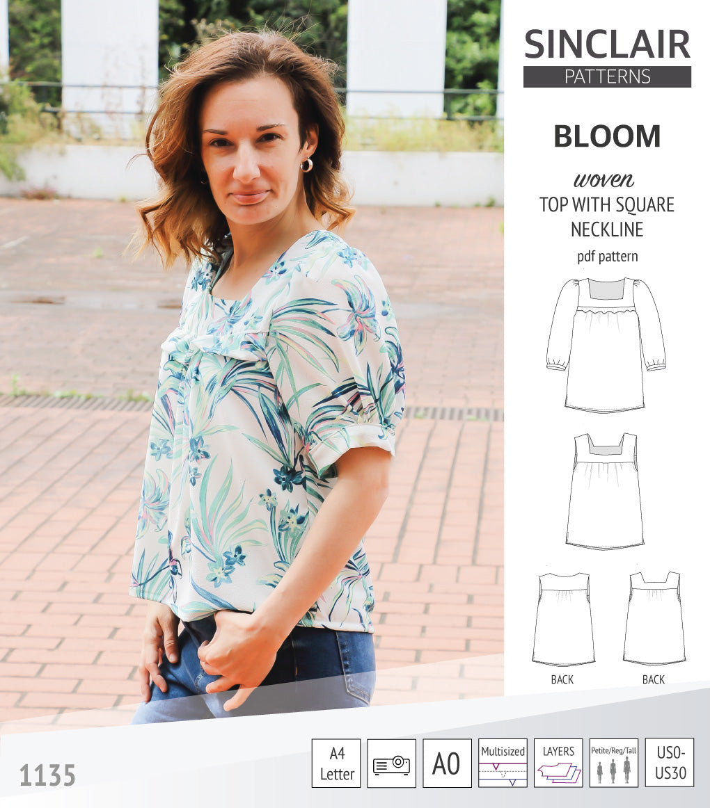 Bloom square neckline woven top with a split hem (PDF) – Sinclair