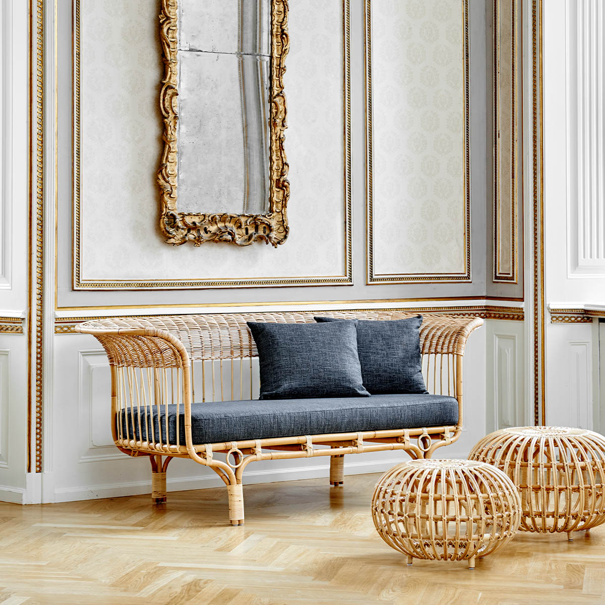 Ottoman in rattan and wicker | Franco Albini | Ottoman Small