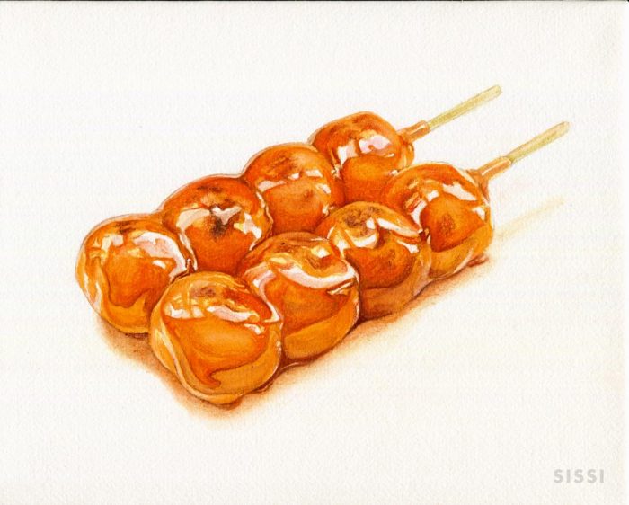水彩色鉛筆で描くみたらし団子 - 横浜のアートスタジオ／Sissi（シシ）