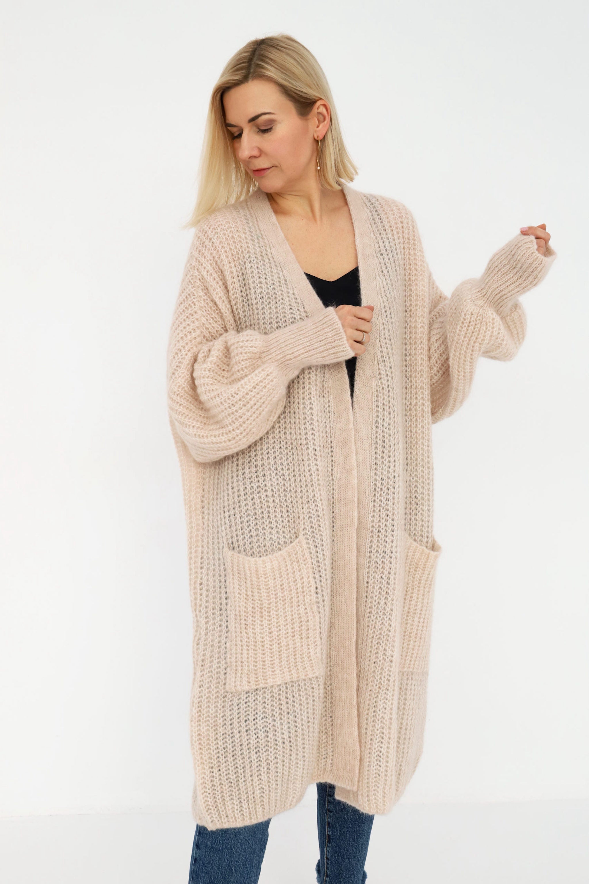 Discover our locally-made Mohair Alpaca Wool Cardigan - Nude
