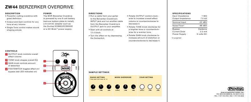DUNLOP ZW44 MXR® BERZERKER OVERDRIVE