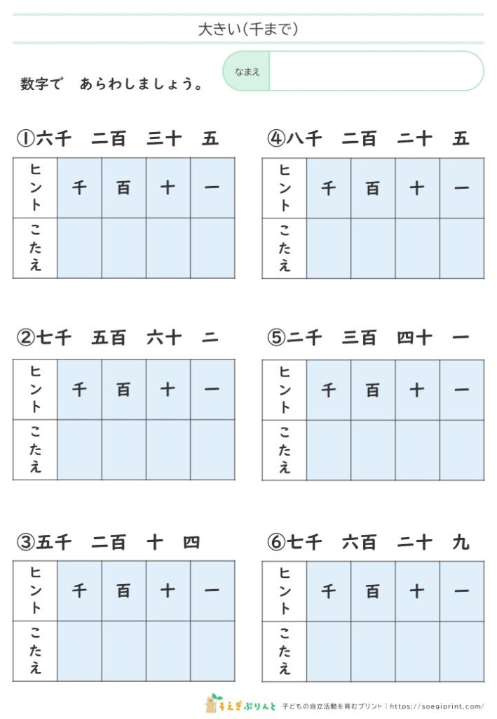大きな数（千まで） | そえぎぷりんと