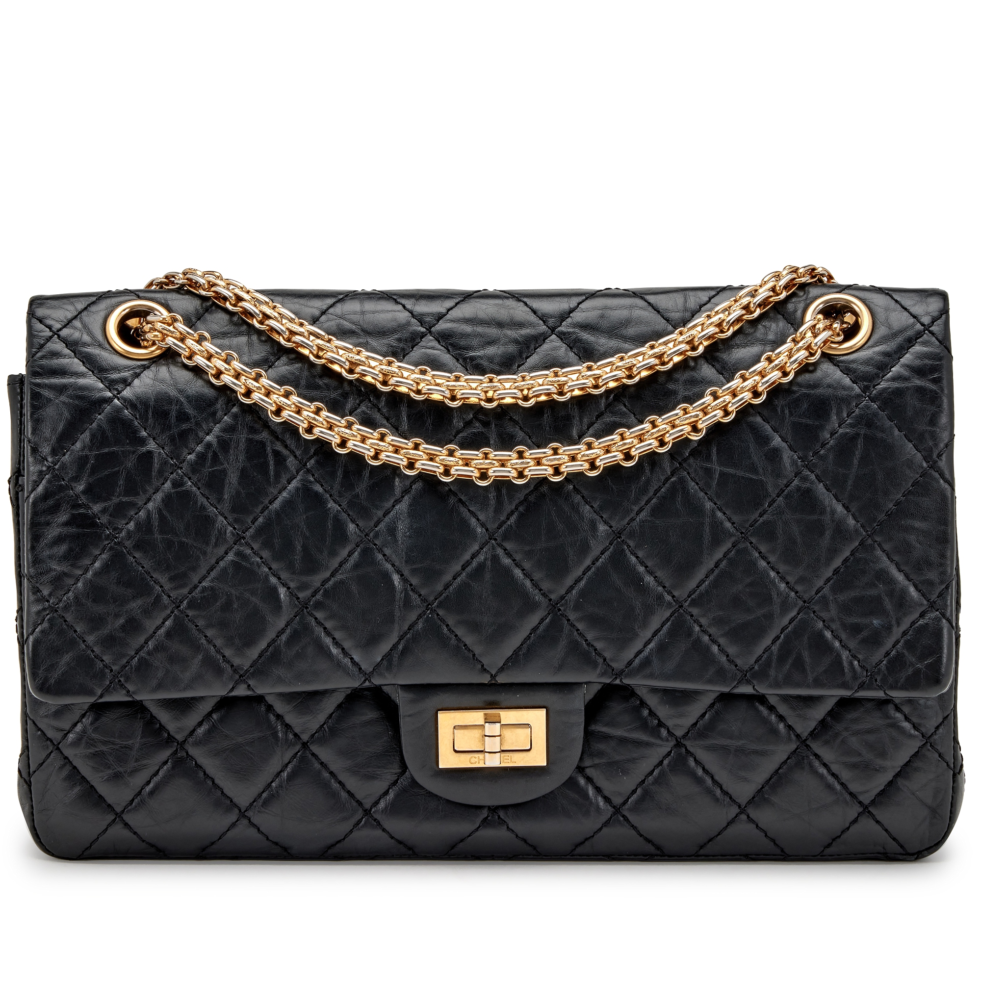 Chanel Black 226 Reissue 2.55 Medium Double Flap Gold Hardware