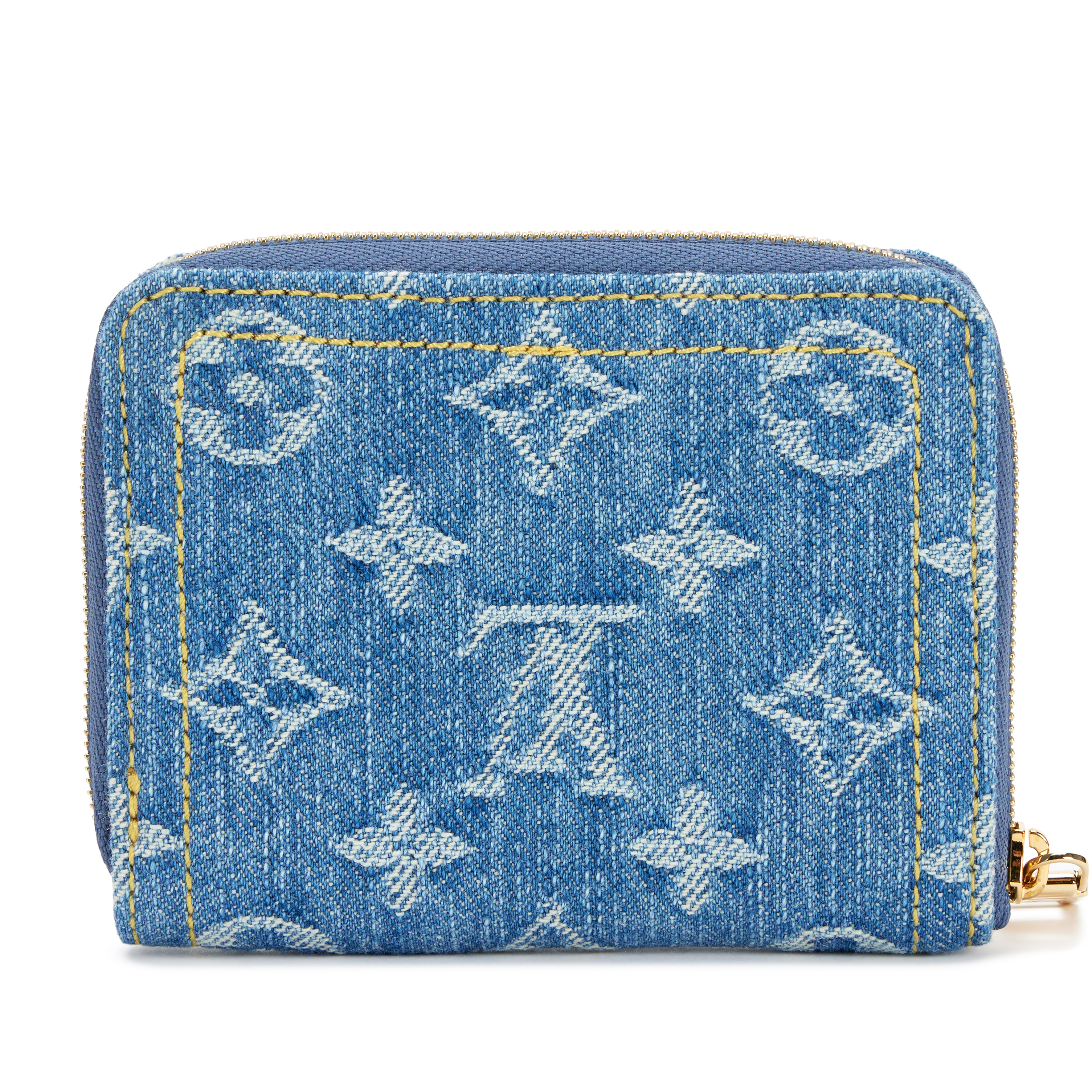 Louis Vuitton Blue Monogram Denim Remix Zippy Coin Purse Gold
