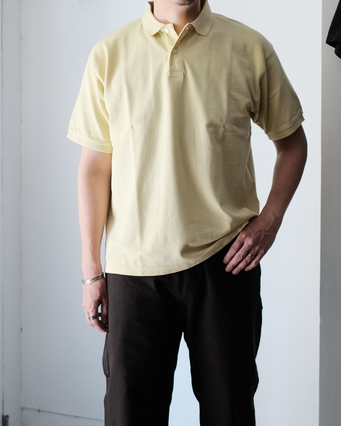 SEED STITCH SHORT SLEEVE POLO col.Yellow - Sleepy PEOPLE