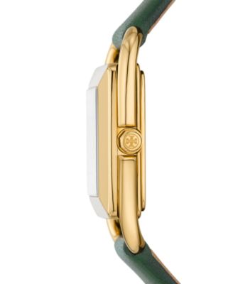 Tory Burch Women's The Miller Square Green Leather Strap Watch
