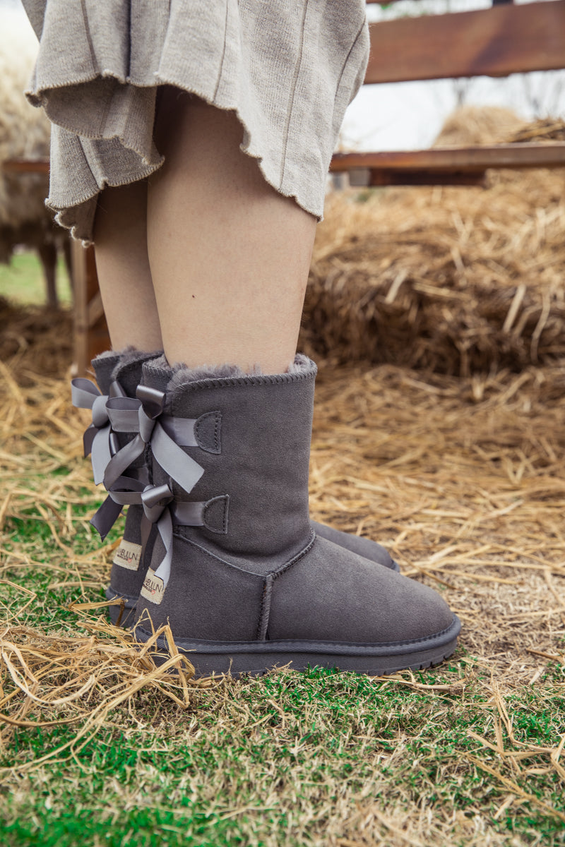 Smaibulun Ugg | Double Ballet Ribbon Bow Suede Shearling Boots