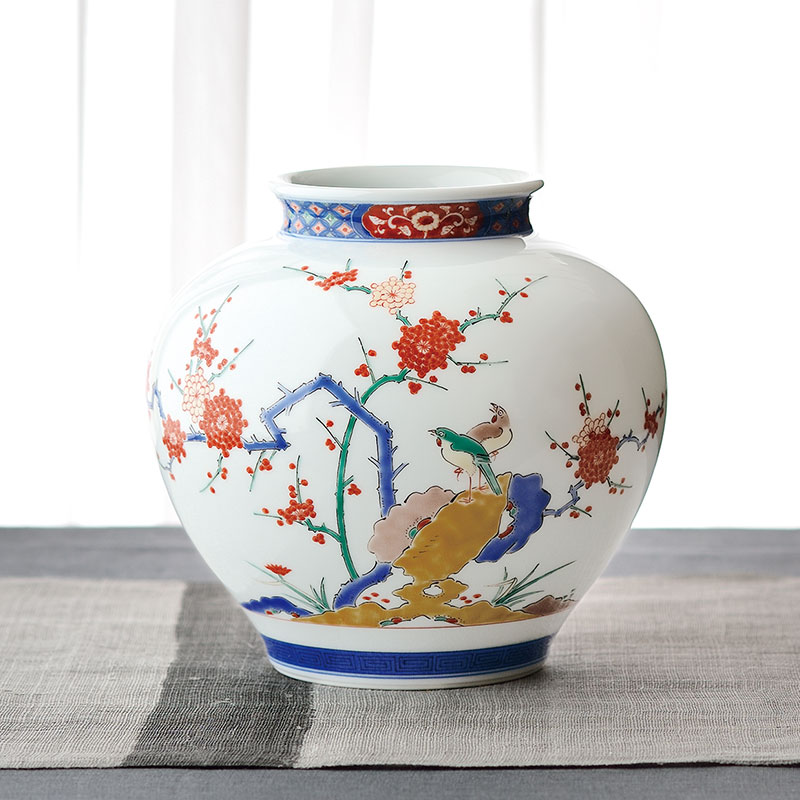 柿右衛門】赤絵の伝統 日本の名窯 角福 柿右衛門作 染錦四方波松竹梅