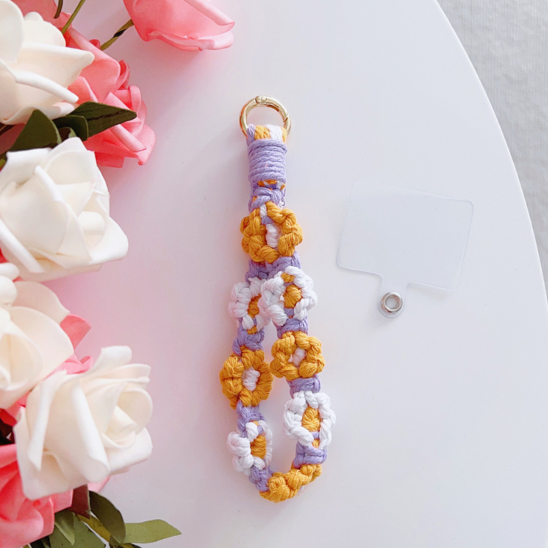 マクラメフラワーデザインスマホハンドストラップ【ストラップタイプ