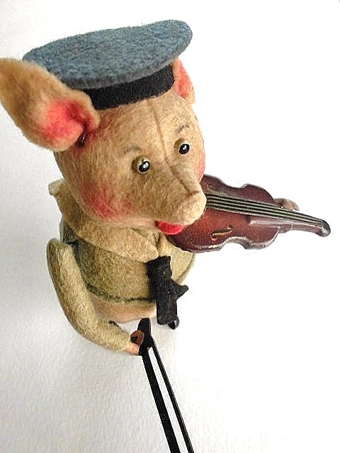 ゼンマイ仕掛けのトイ 豚さんのバイオリン弾き アンティーク ドイツ