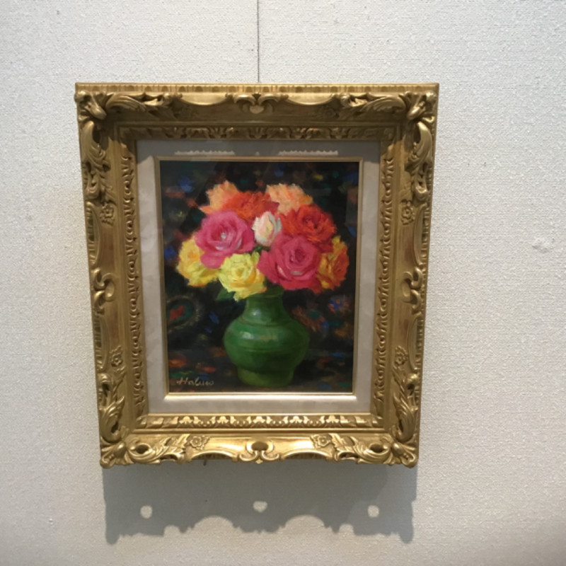 バラの花束 油絵 木製フレーム付き 高島屋 バラの花束 油彩画 木製