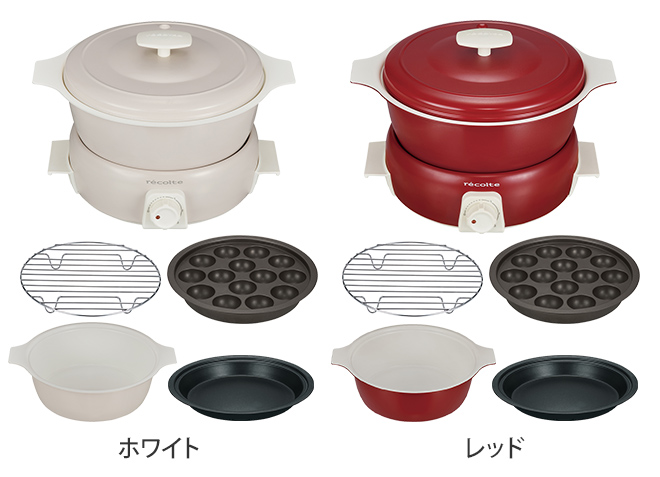 recolte ポットデュオタント本体・グリルプレートセット たこ焼き器