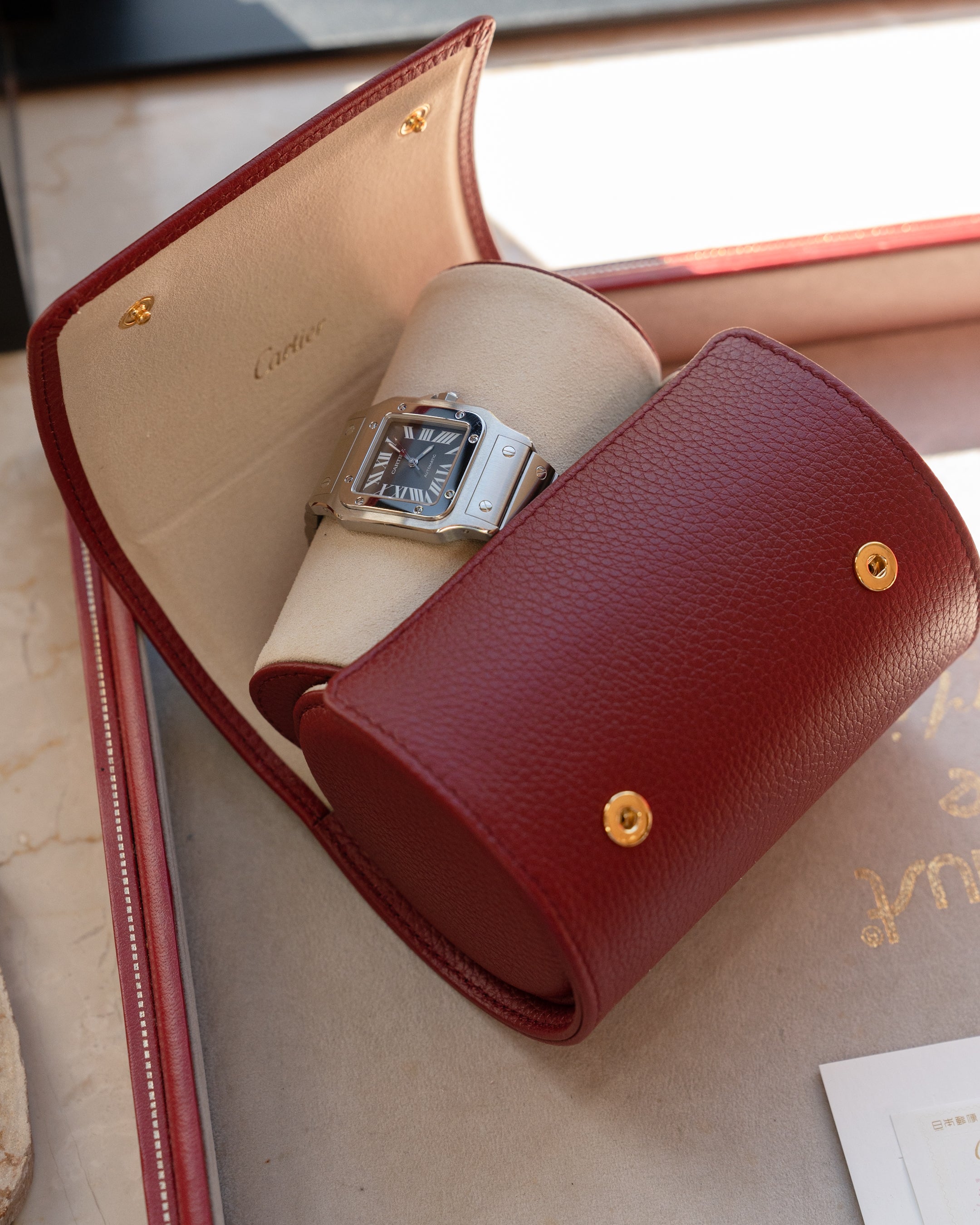 Cartier red calf skin leather oval watch case – Special Dial