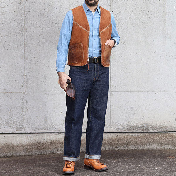 BIKER FLIGHT VEST / DOUBLE-FACE SHEEPSKIN / HAVANA BROWN — SPEEDWAY