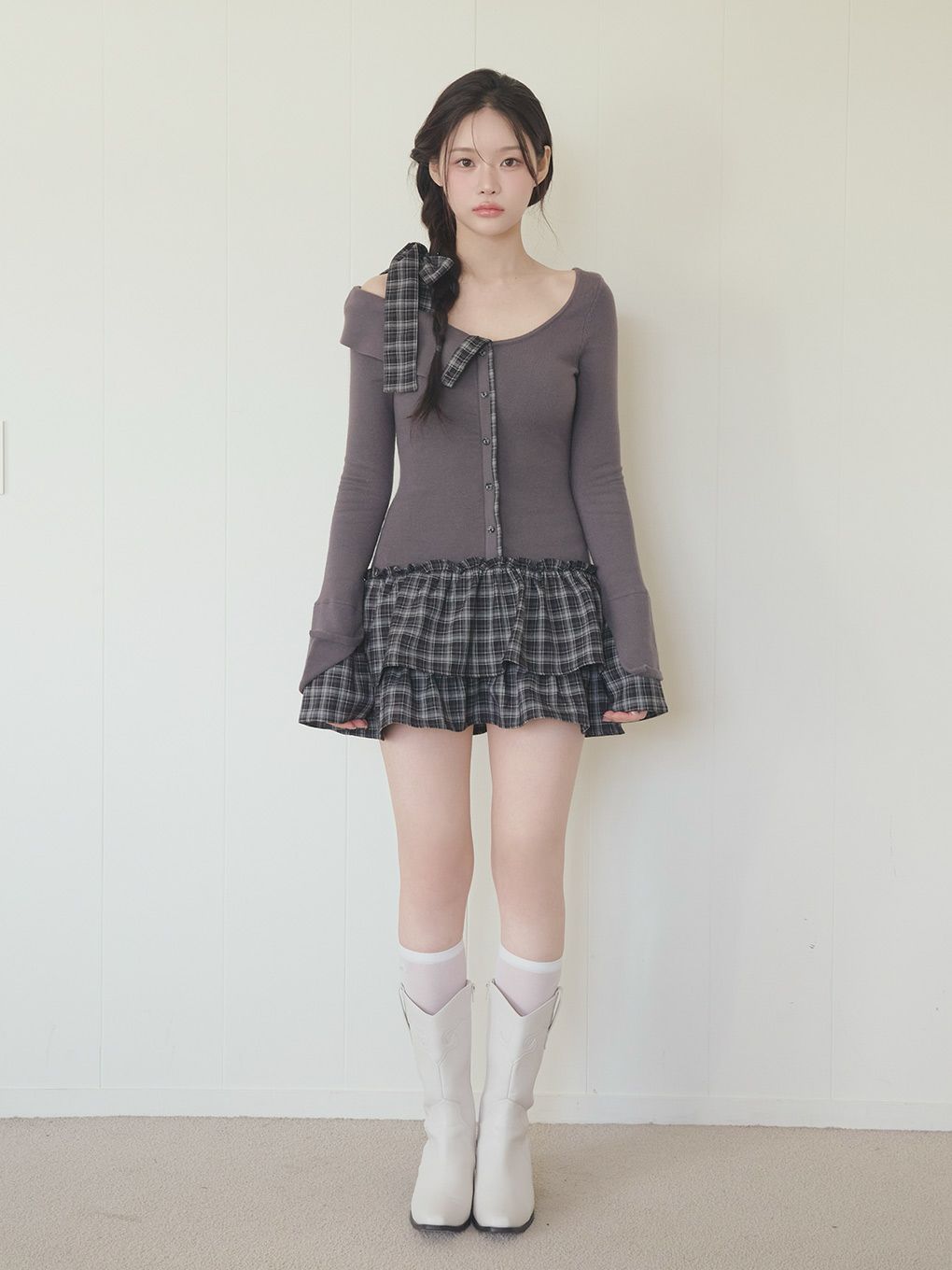 BUBBLES】チェックリボンワンショルワンピース | sparkling mall