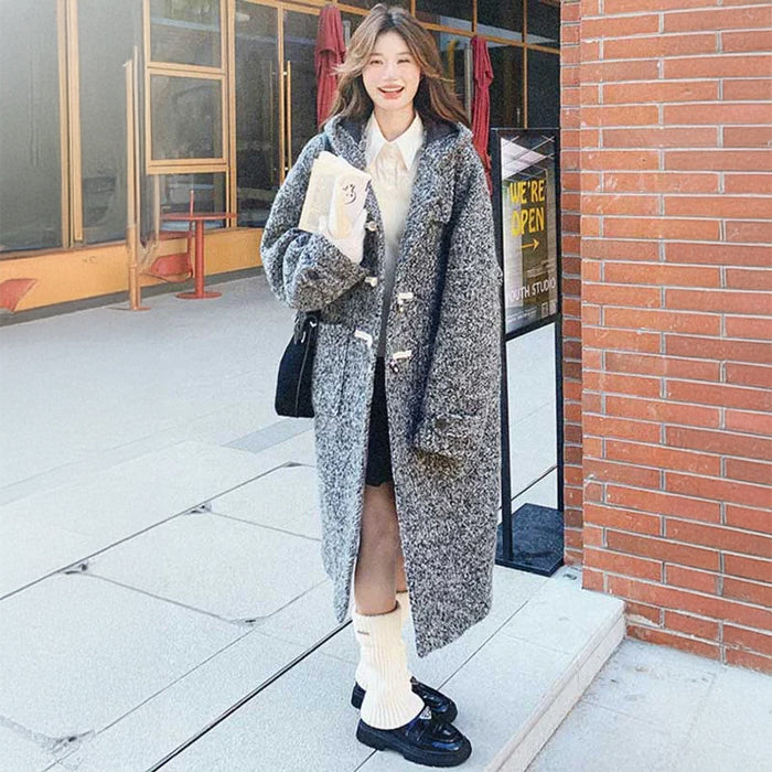 フード付きダッフルコート（灰）秋/冬 ダッフルで大人カジュアル