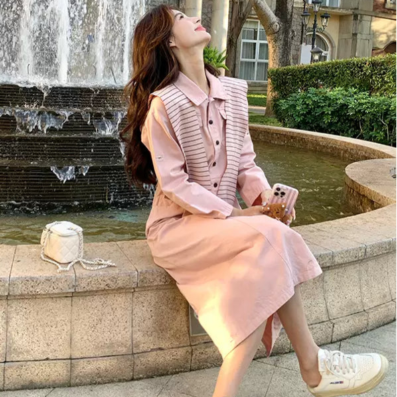 ストールニュアンスワンピース(2colors) (ピンク・ベージュ) 春/夏/秋