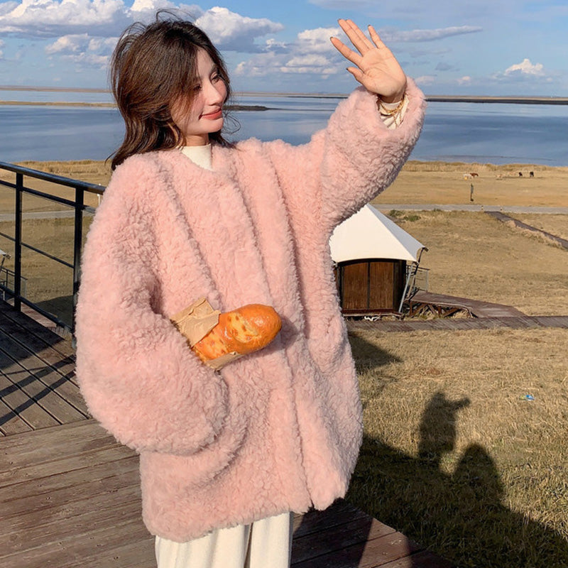 ピンクボアジャケット 秋/冬 ピンク フェミニン カジュアル オーバーサイズ