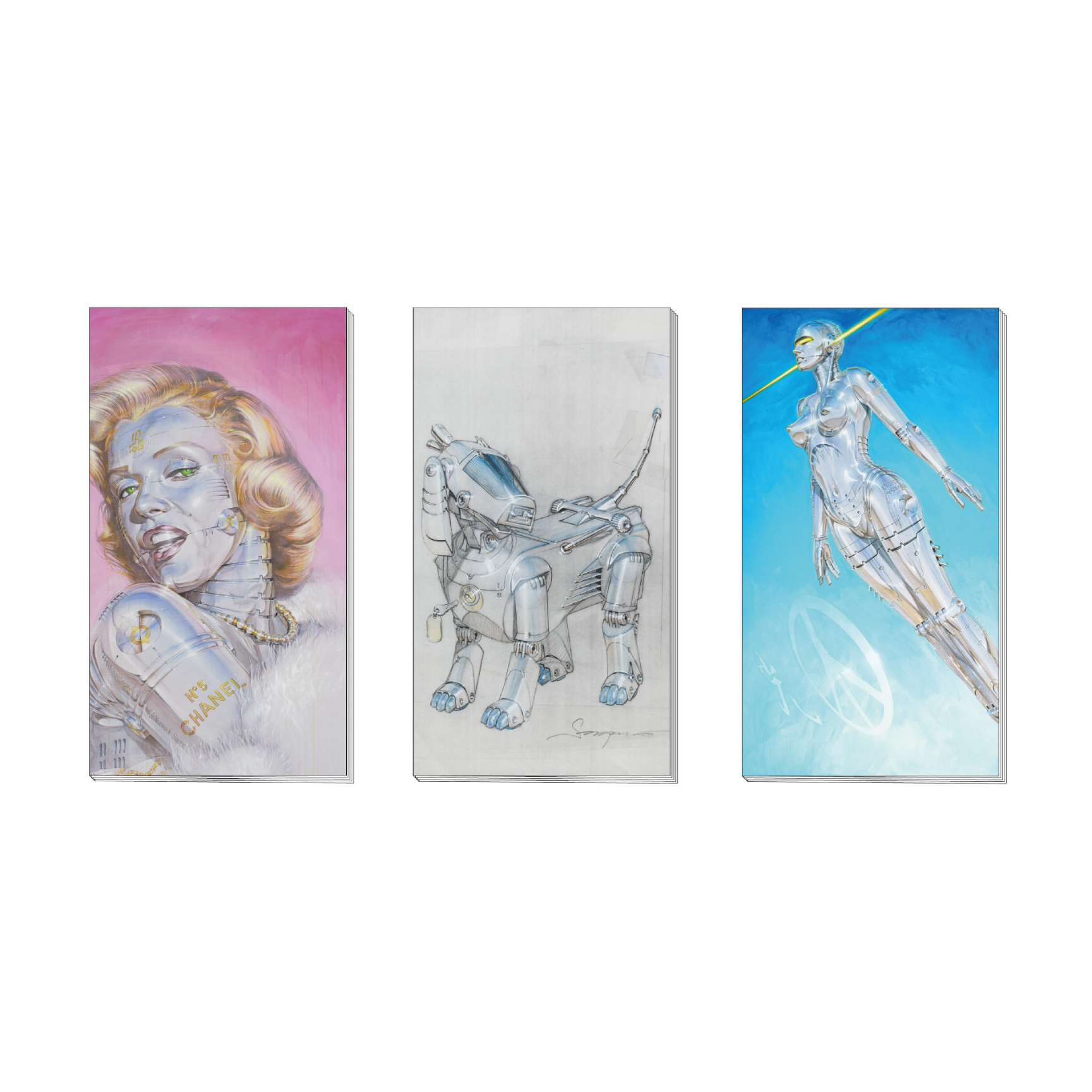 セクシーロボットやアイボをあしらったアイテムも登場 空山基回顧展