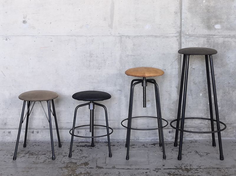 送料無料≪鉄脚スツール≫【ハイタイプ/無垢木座面セット/1脚】 IR