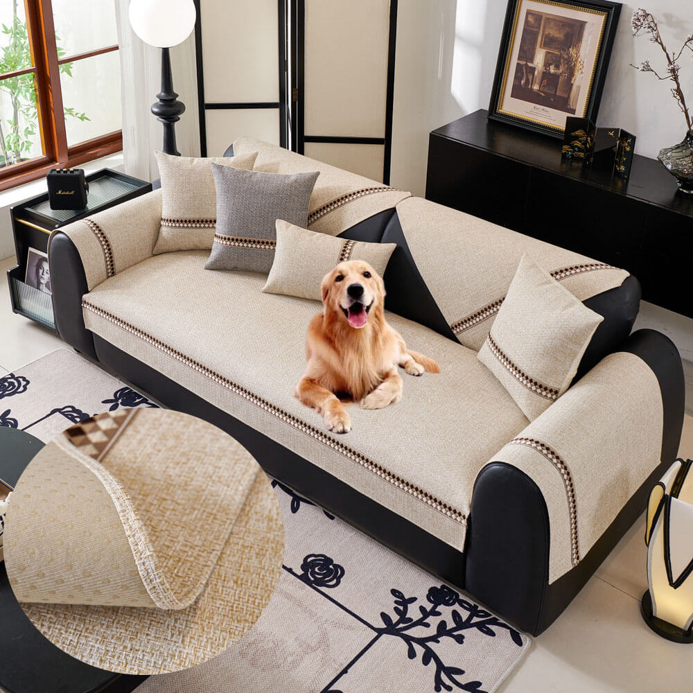 No Slip Soft Linen Sofa Cover - Linen Material Couch Cover, Linen