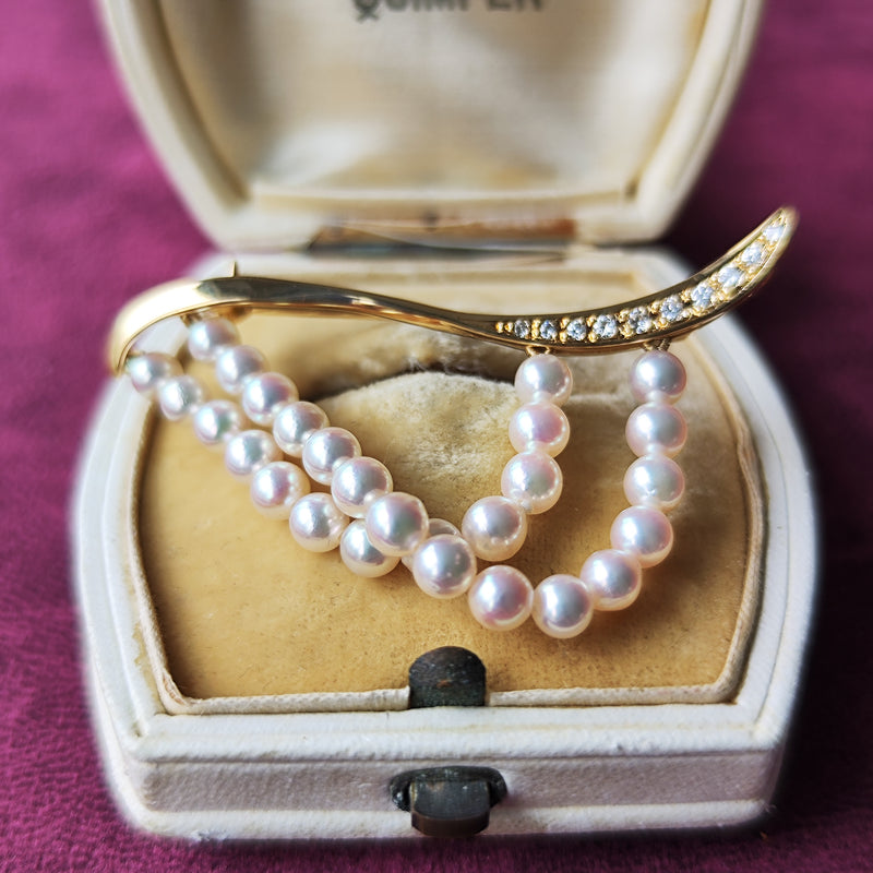 タサキ 田崎真珠 アコヤ真珠 ブローチ ダイヤモンド Pt900 TASAKI 中古