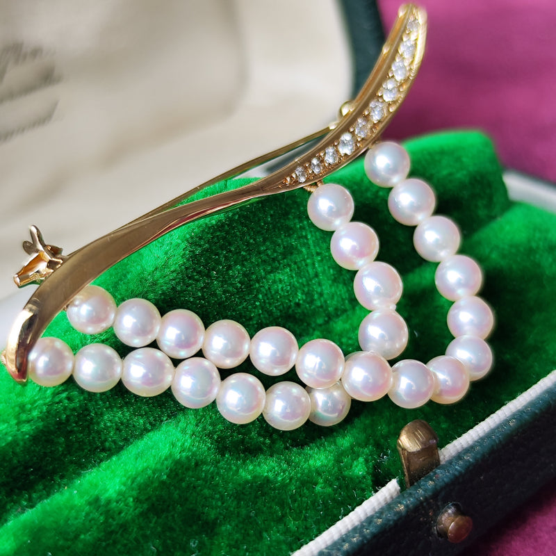 タサキ 田崎真珠 アコヤ真珠 ブローチ ダイヤモンド Pt900 TASAKI 中古