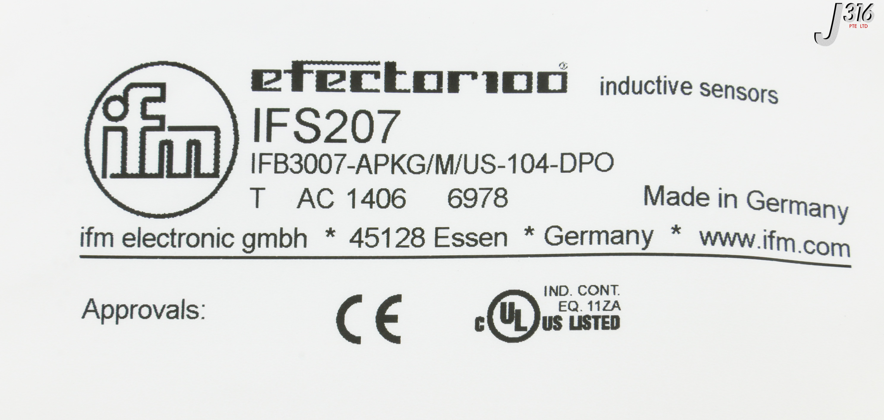 31815 IFM ELEC INDUCTIVE PROXIMITY SNSR, IFB3007-APKG/M/US-104-DPO