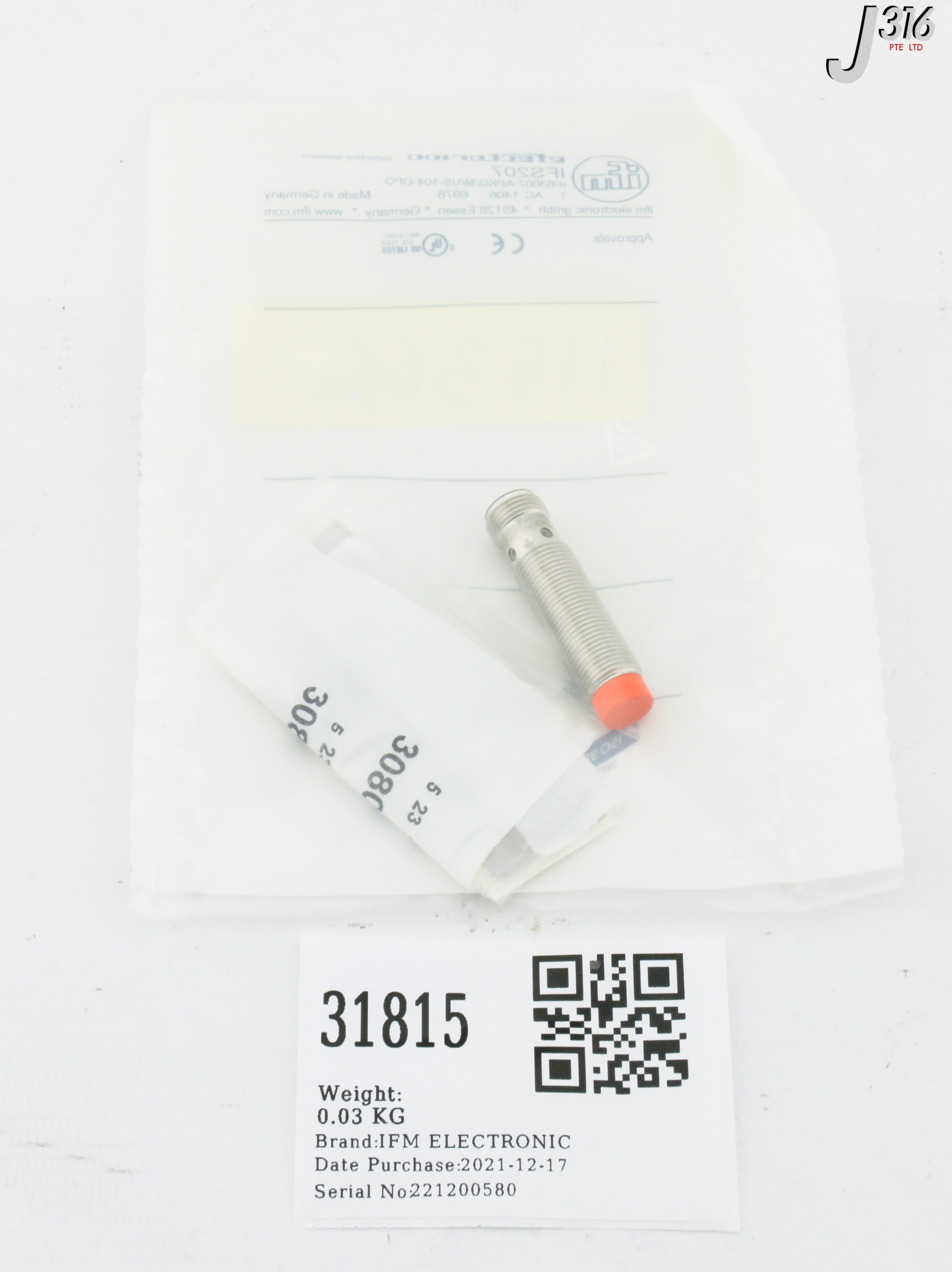 31815 IFM ELEC INDUCTIVE PROXIMITY SNSR, IFB3007-APKG/M/US-104-DPO