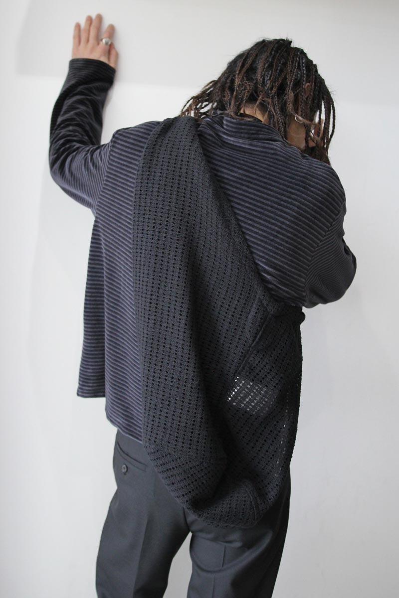 OUR LEGACY | SHRUNKEN FULLZIP POLO / PHANTOM STRIPE VELOUR