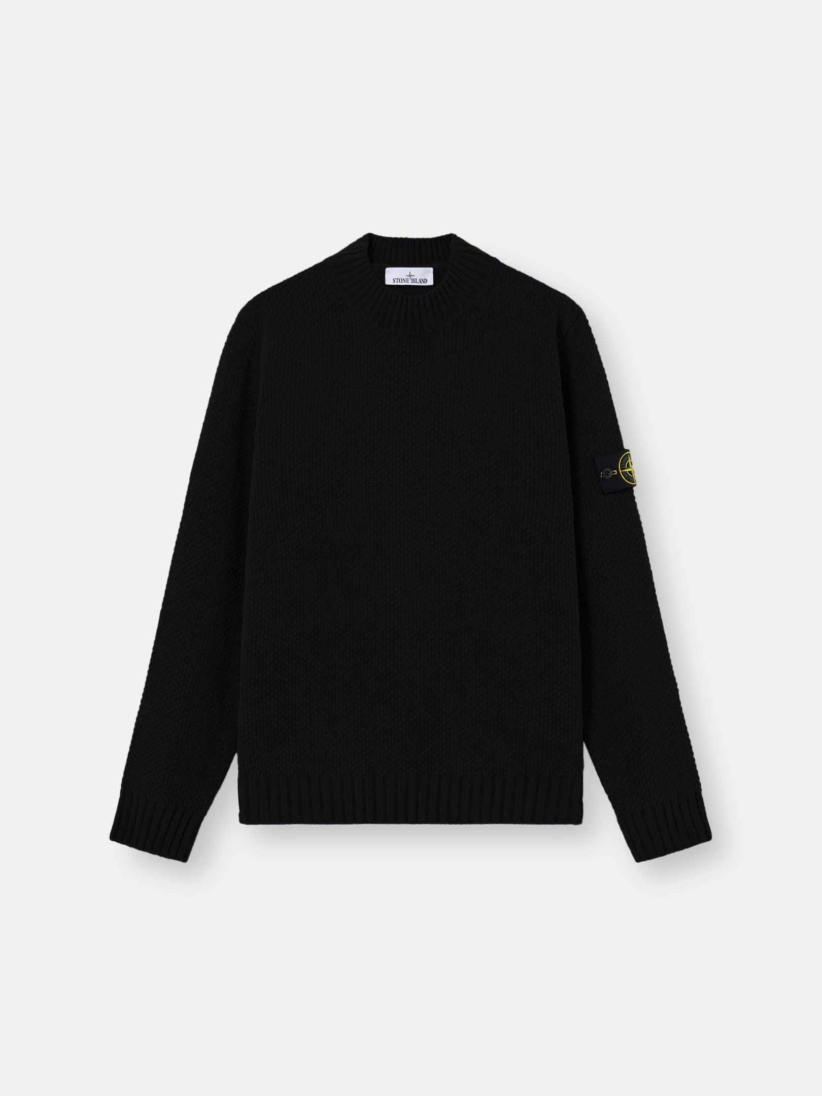 Black Mock neck sweater with ribbed trims 5100005 MOSS STITCH