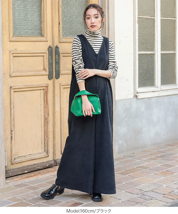 フェイクスエードVネックオールインワン [E2943] - レディース