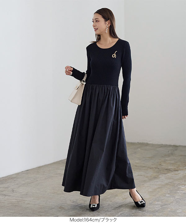 異素材ドッキングワンピース [E3188] - レディースファッション通販