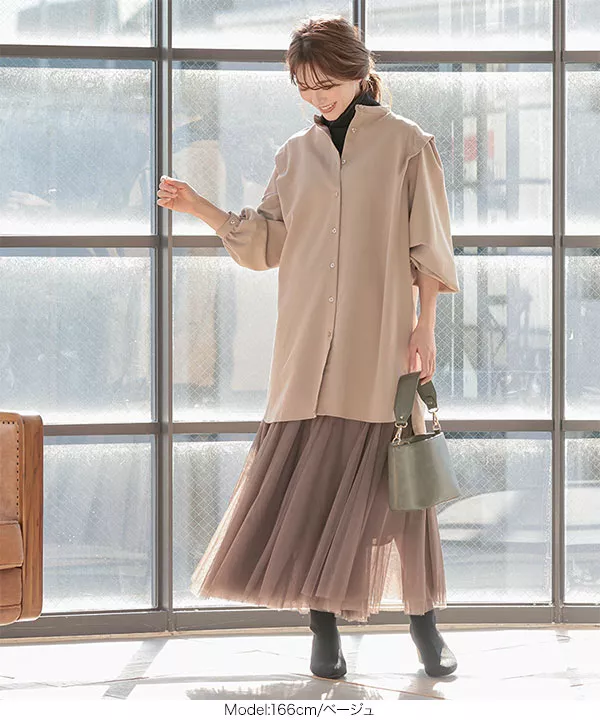 バンドカラーショルダータックシャツチュニック [C5071] - レディース