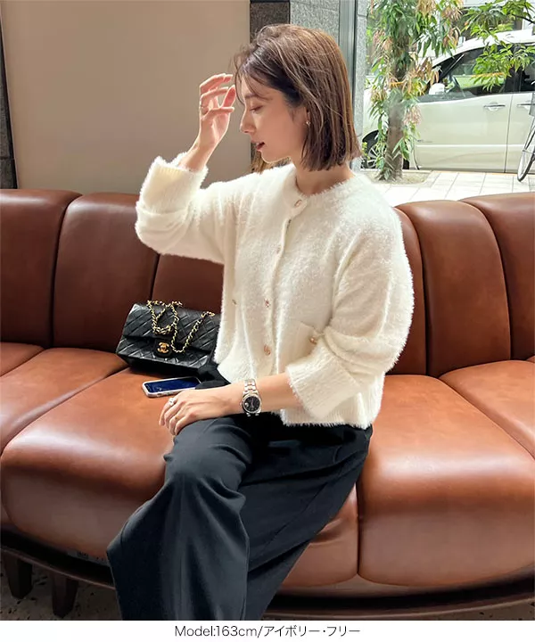 mikuさんコラボ ]金ボタンシャギーニットカーディガン [C6781