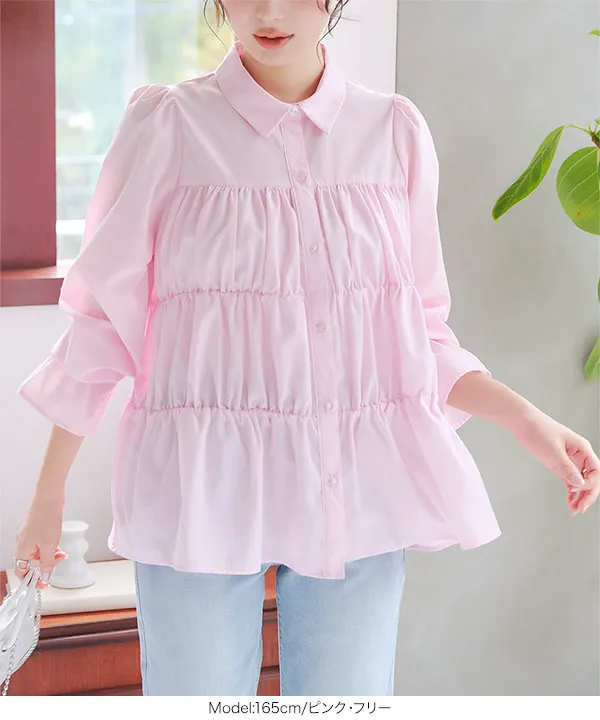 ギャザーティアードブラウス [C7391] - レディースファッション通販