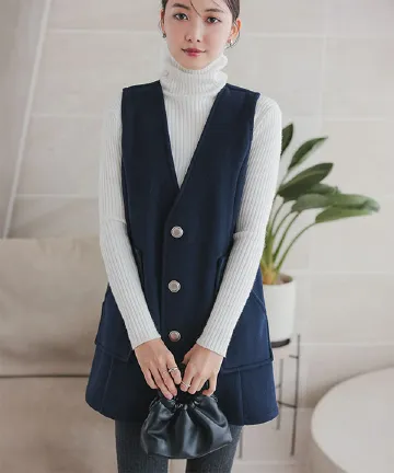 サークルボタンフェイクウールジレベスト [C7356] - レディース