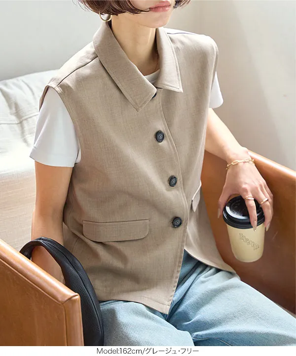 リネンライクノースリーブベストトップス [C7461] - レディース