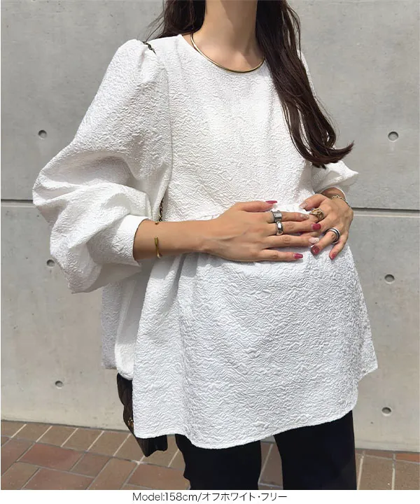 mamaレタス ] ジャガードフレアボリュームスリーブトップス [C7650