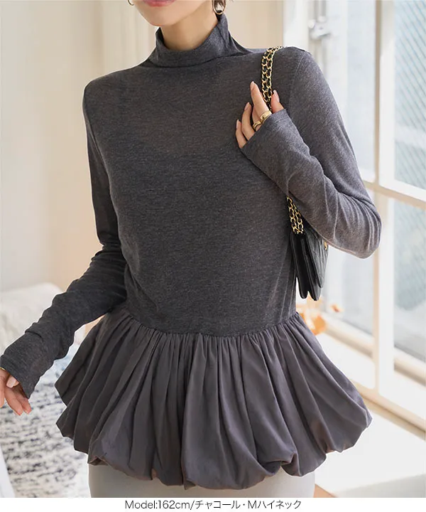 シアーバルーンペプラムトップス [C7696] - レディースファッション